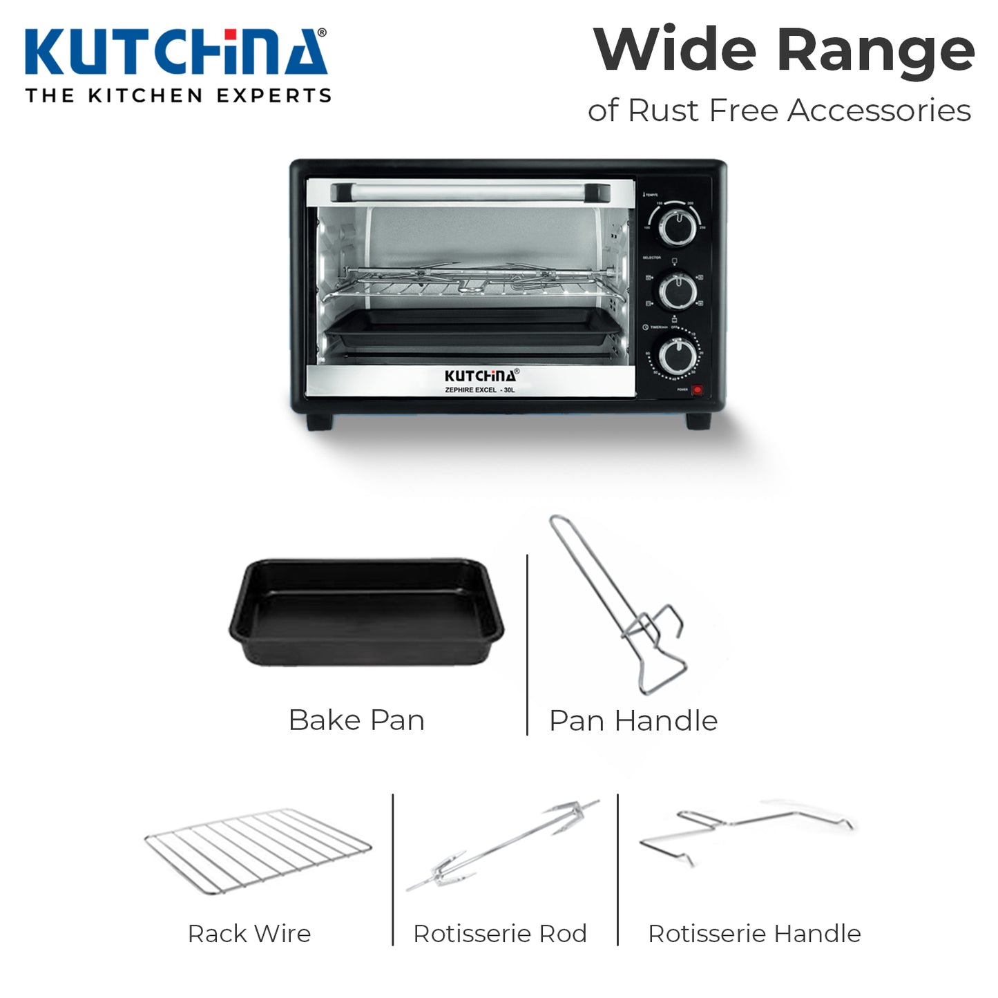 Kutchina Zephire 30L Oven Toaster Griller (OTG), Black