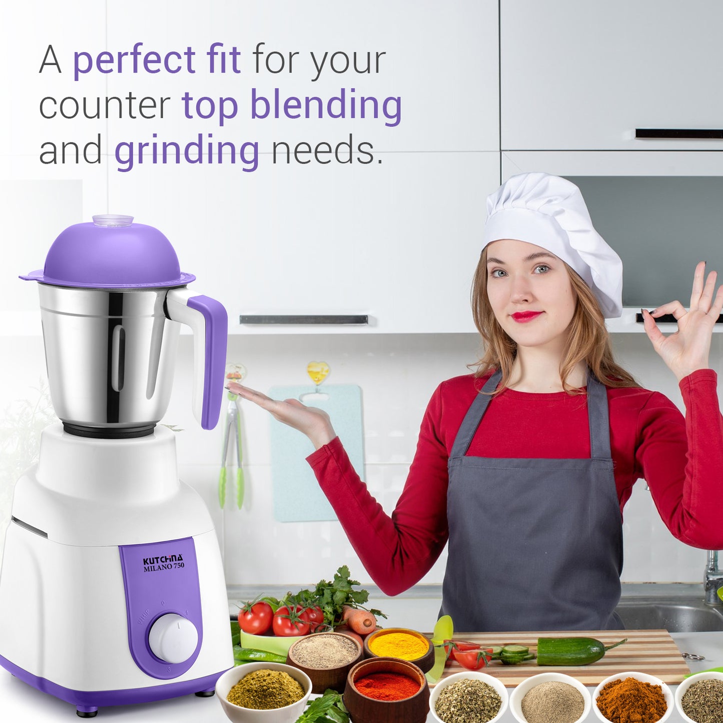 Kutchina Milano Excel 750W Mixer Grinder, 3 Jars