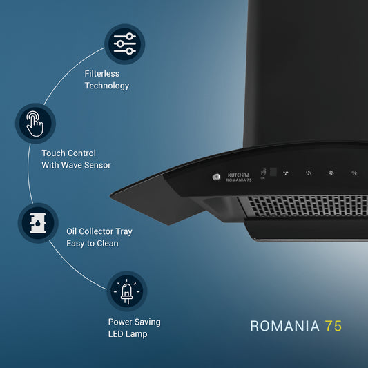 Kutchina ROMANIA 75 1300 CMH 75 cm Auto Clean Chimney (Wall Mounted, black)
