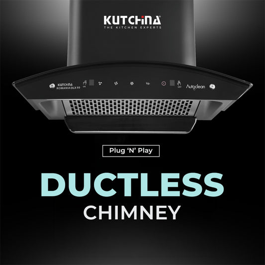 Kutchina ROMANIA DLX 60 1300 CMH 60 cm Ductless Plug & Play Touch & Wave Sensor Control Auto Clean Chimney (Wall Mounted, Black)