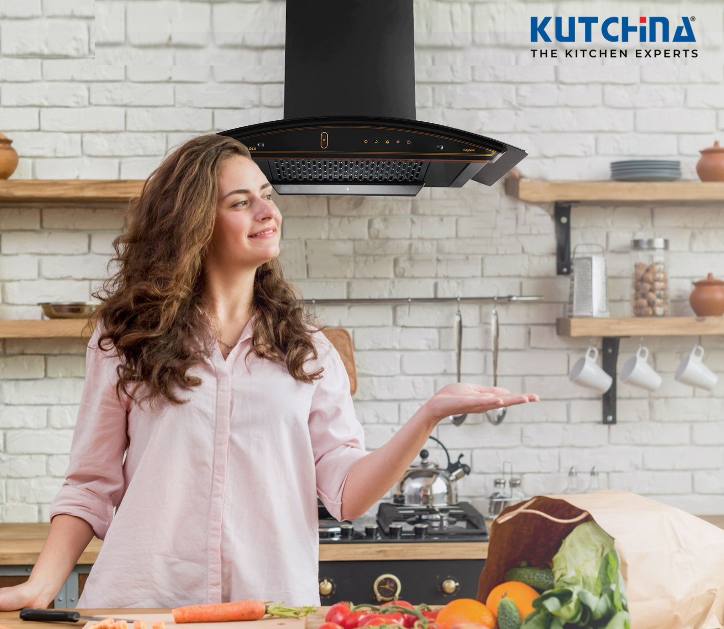 Kutchina VIRGOSE DLX 75 1400 CMH 75 cm Auto Clean Chimney (Wall Mounted, Black)