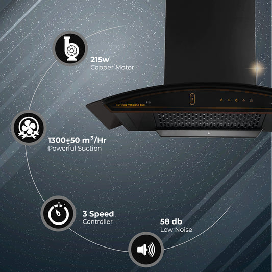Kutchina VIRGOSE DLX 75 1400 CMH 75 cm Auto Clean Chimney (Wall Mounted, Black)