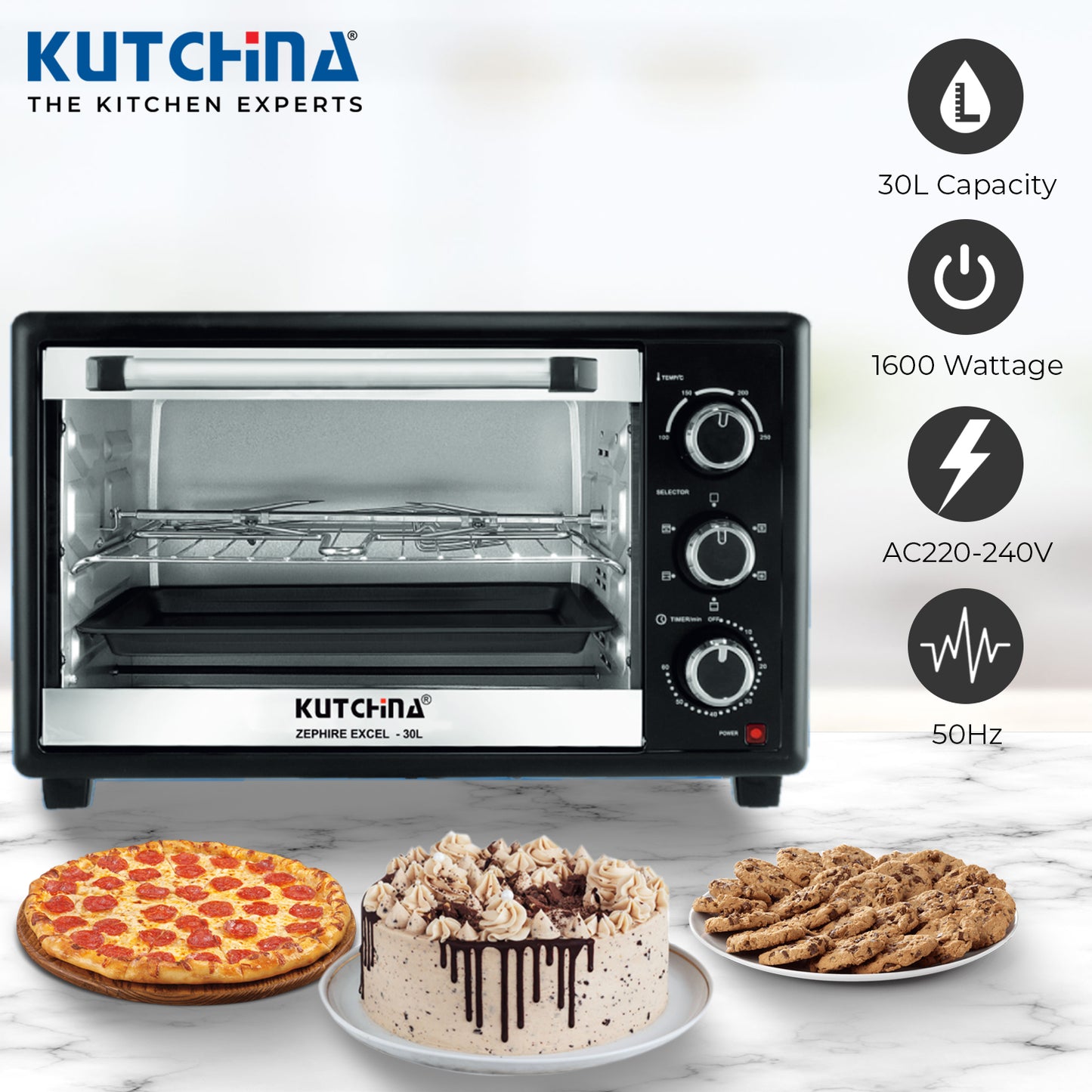 Kutchina Zephire 30L Oven Toaster Griller (OTG), Black