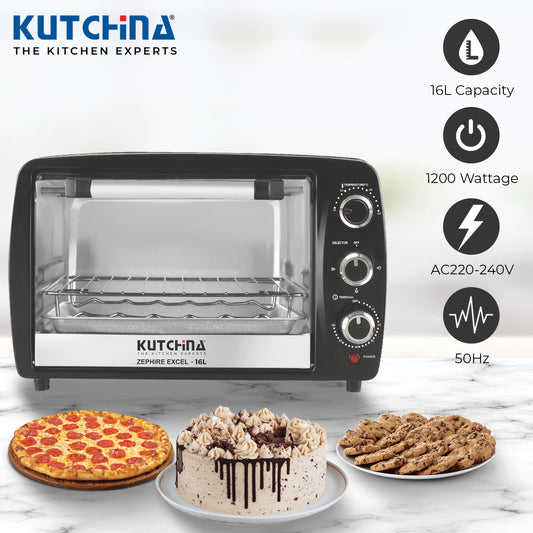 Kutchina Zephire Excel 16L Oven Toaster Griller (OTG), Black