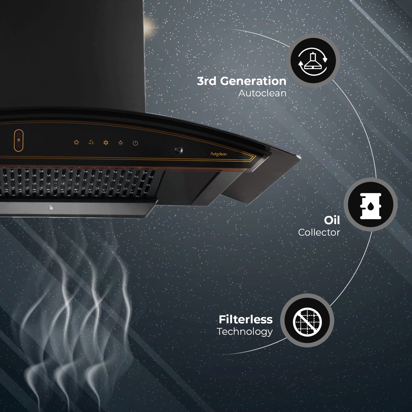 Kutchina VIRGOSE DLX 75 1400 CMH 75 cm Auto Clean Chimney (Wall Mounted, Black)