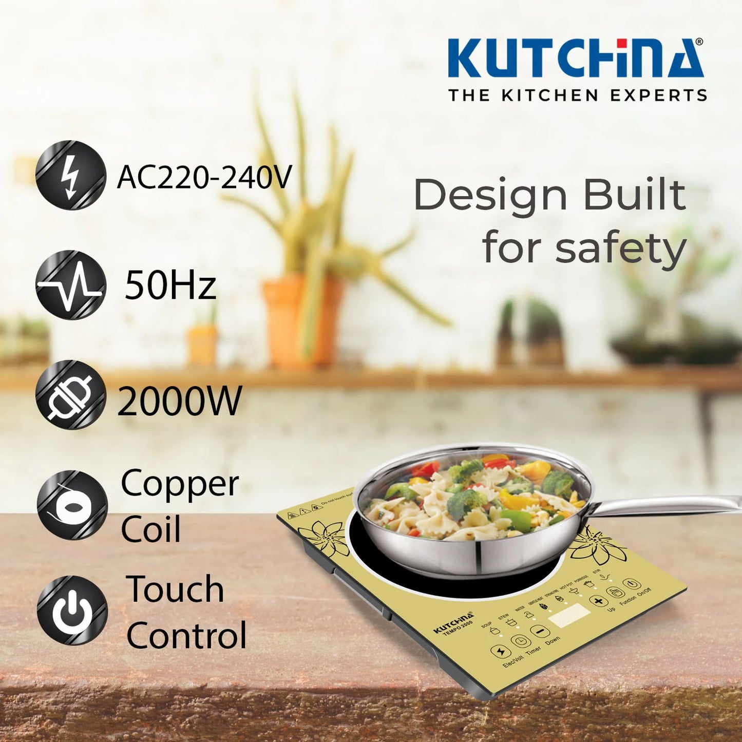 Kutchina Tempo 2000W Induction Cooktop, Touch Panel Control