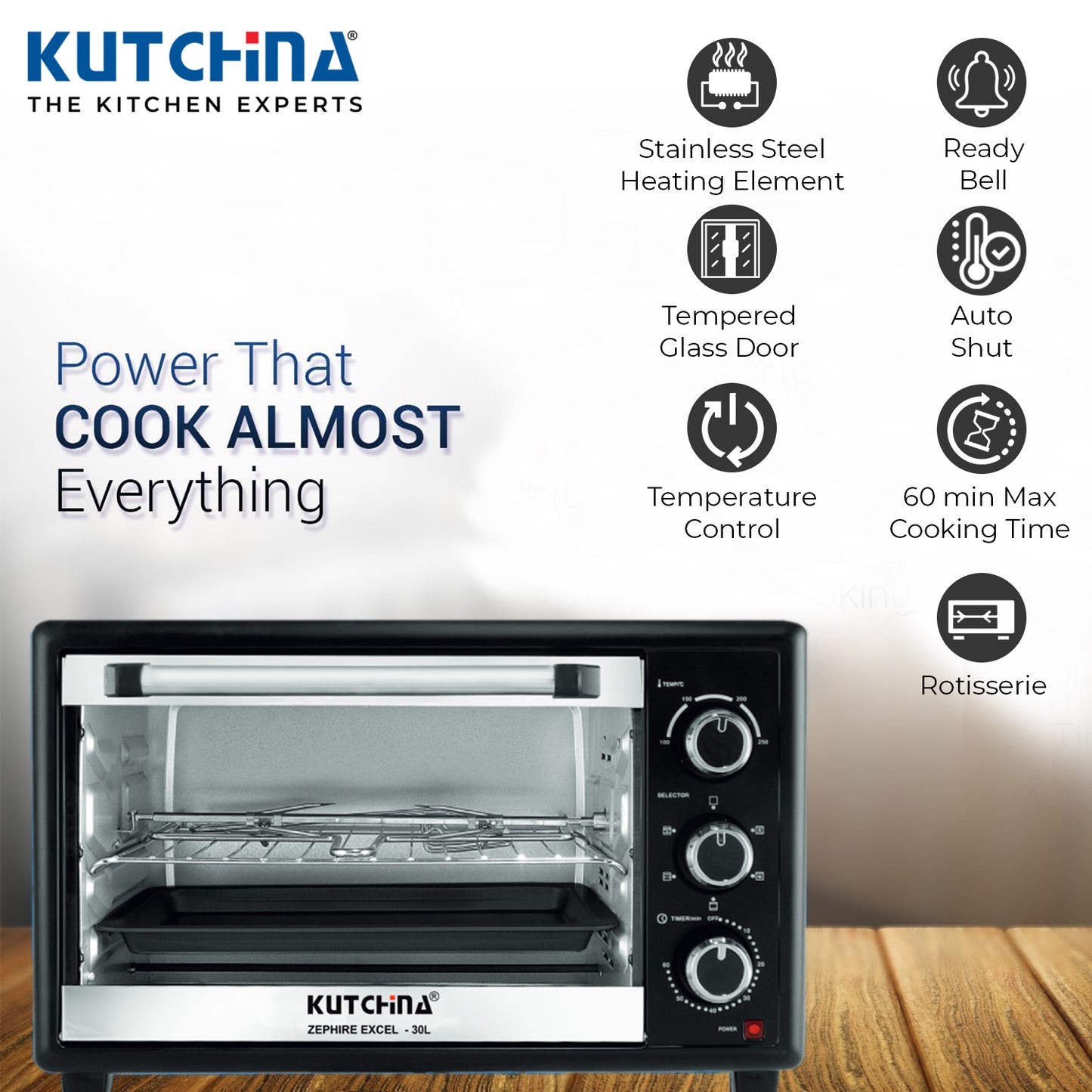 Kutchina Zephire 30L Oven Toaster Griller (OTG), Black