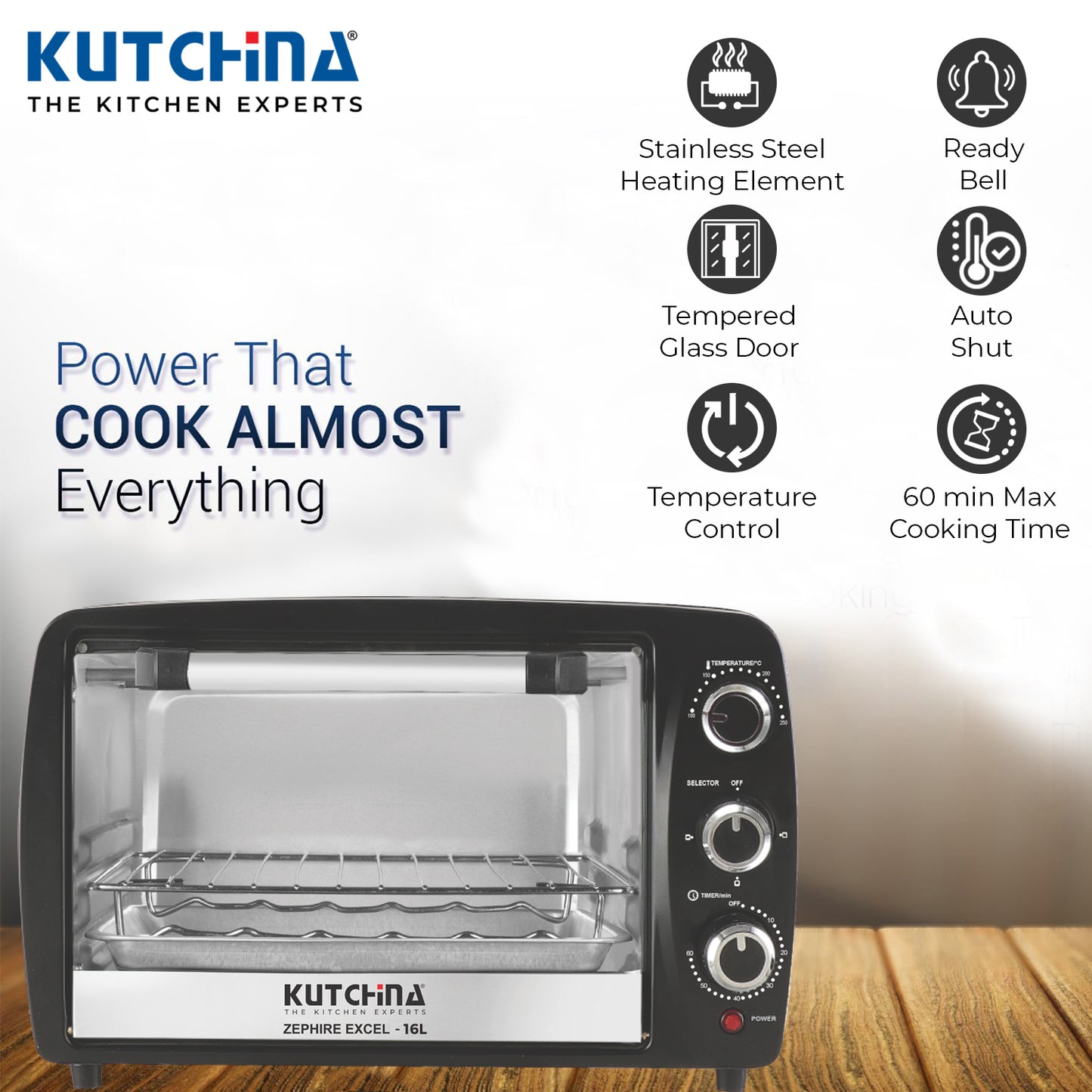Kutchina Zephire Excel 16L Oven Toaster Griller (OTG), Black