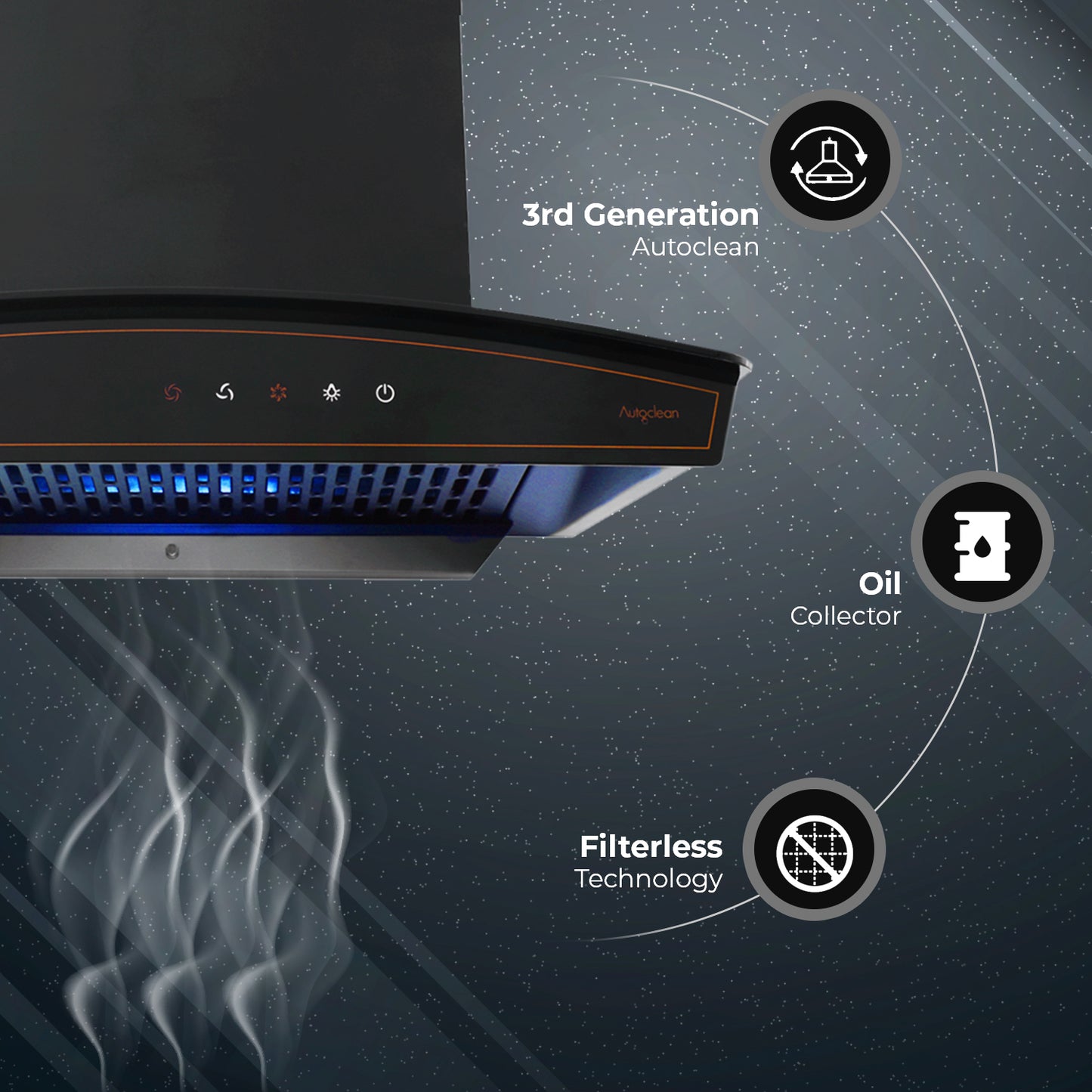 Kutchina Virgose Dlx 60 1300 CMH 60 cm Auto Clean Chimney (Wall Mounted, Black)