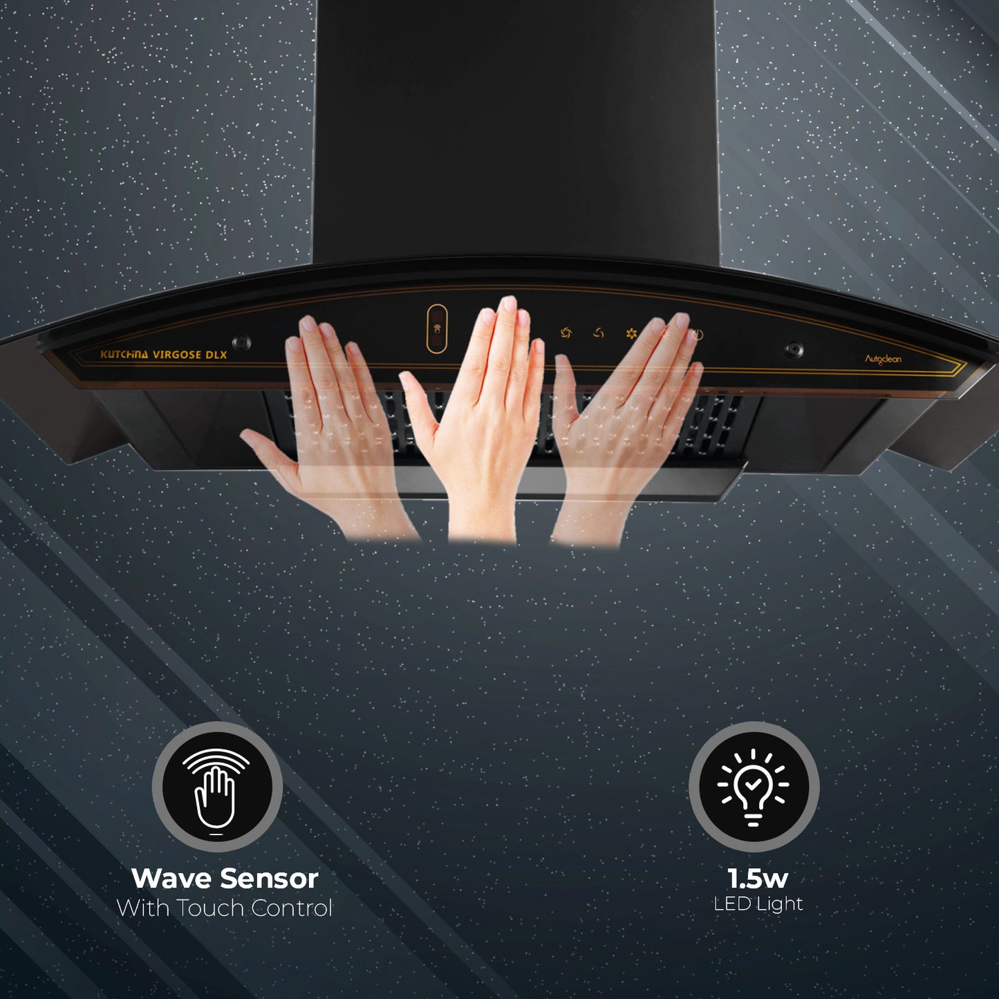 Kutchina VIRGOSE DLX 75 1400 CMH 75 cm Auto Clean Chimney (Wall Mounted, Black)