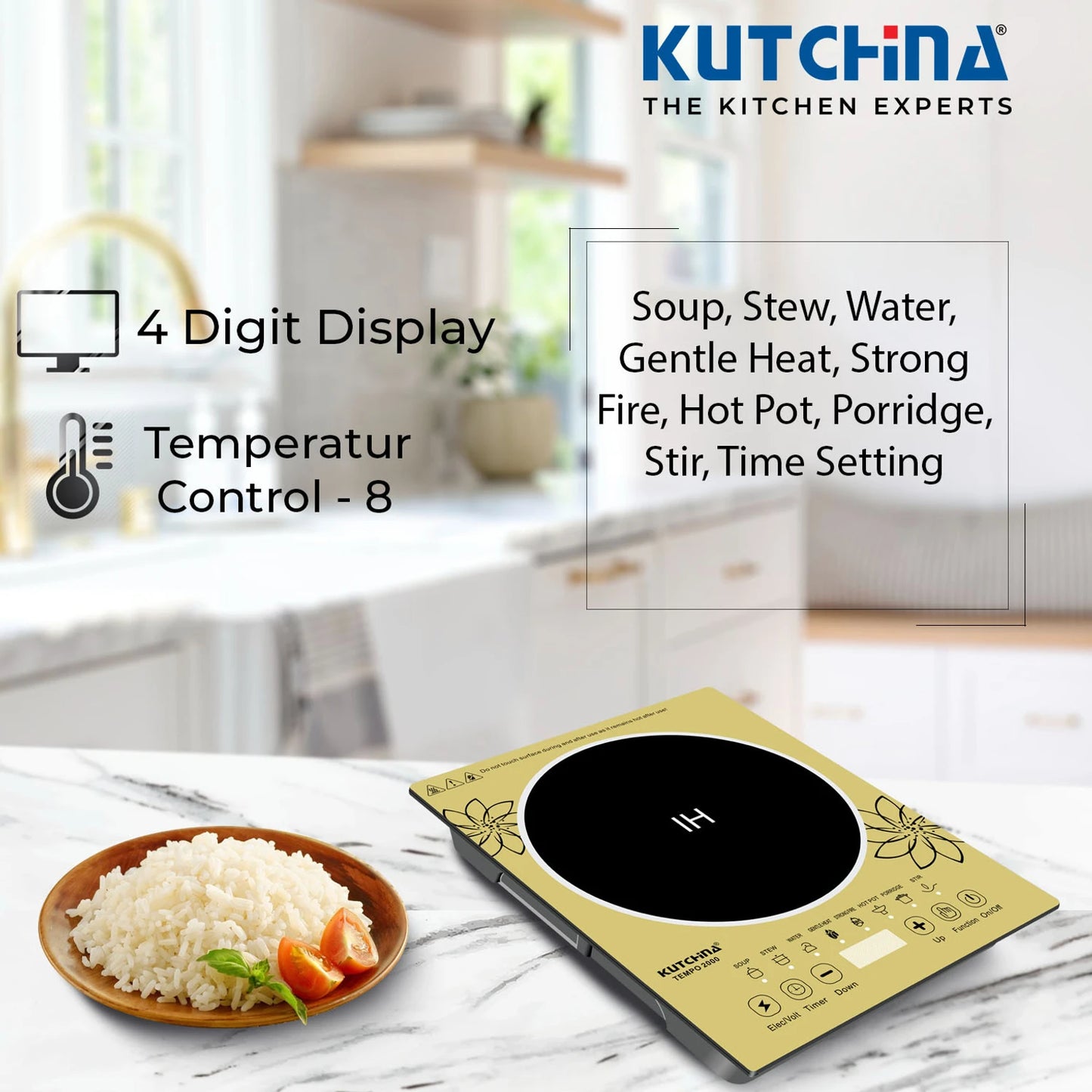 Kutchina Tempo 2000W Induction Cooktop, Touch Panel Control