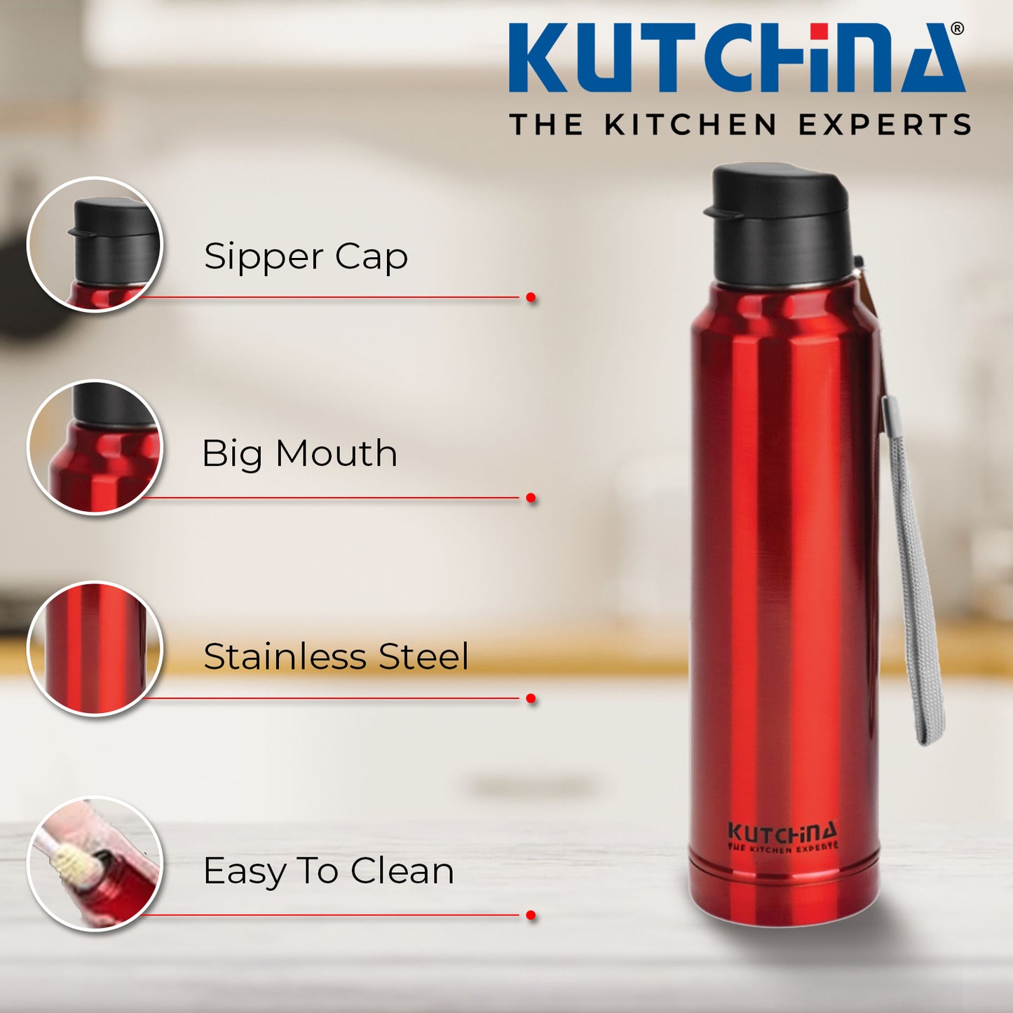 Kutchina EVA SS Electric Kettle with Thermosteel Water Bottle Combo