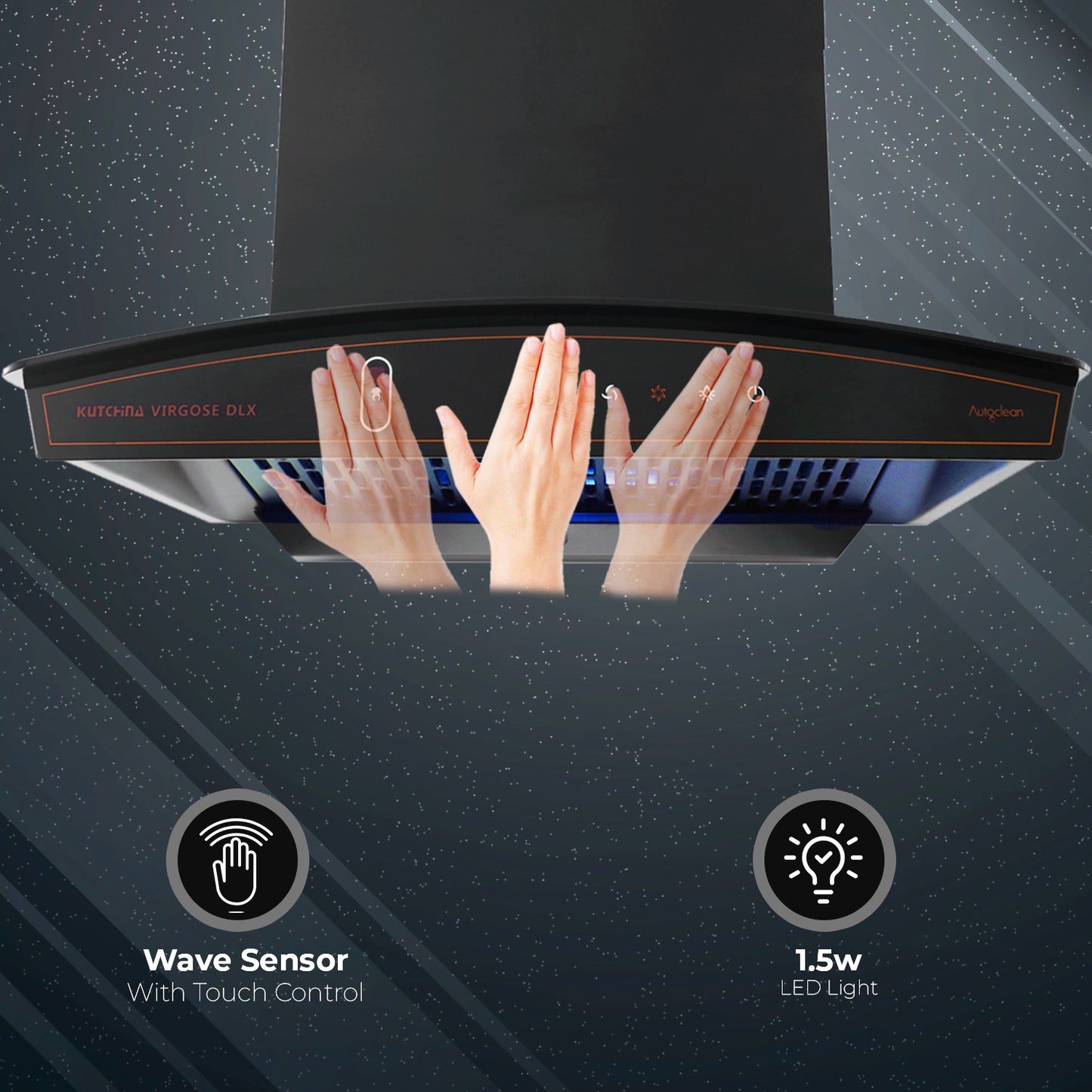 Kutchina Virgose Dlx 60 1300 CMH 60 cm Auto Clean Chimney (Wall Mounted, Black)
