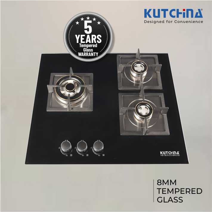 Kutchina Marica HB 3B ECO BRS 60 Hob Gas Stove 3 Burner, Cooking Hob 3 Burner Gas Stove Glass Automatic Hob (3 Burners)