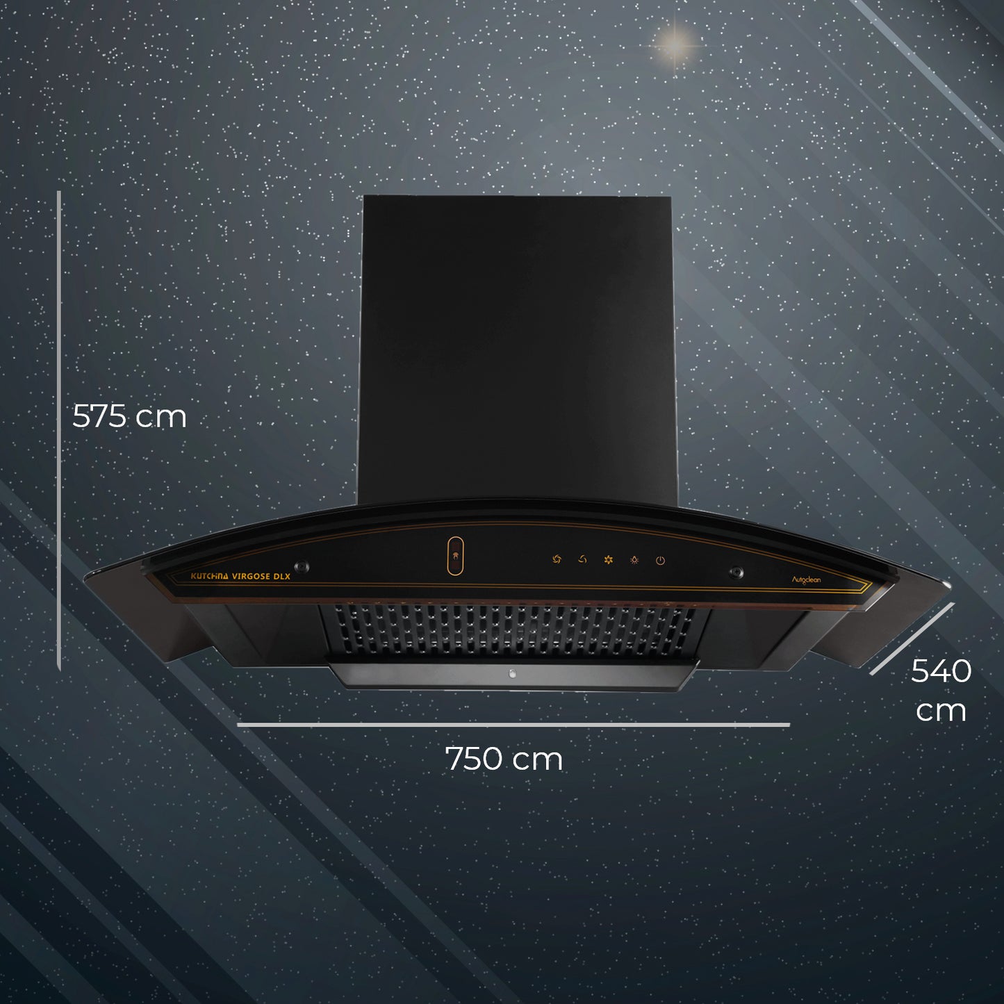 Kutchina VIRGOSE DLX 75 1400 CMH 75 cm Auto Clean Chimney (Wall Mounted, Black)