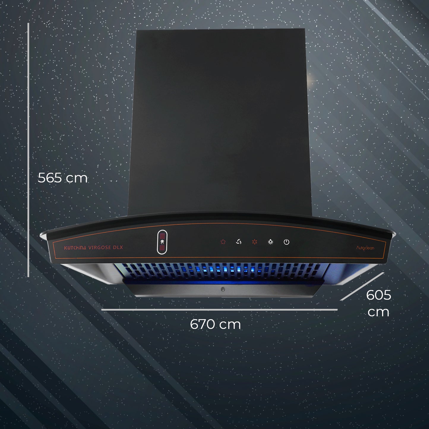 Kutchina Virgose Dlx 60 1300 CMH 60 cm Auto Clean Chimney (Wall Mounted, Black)