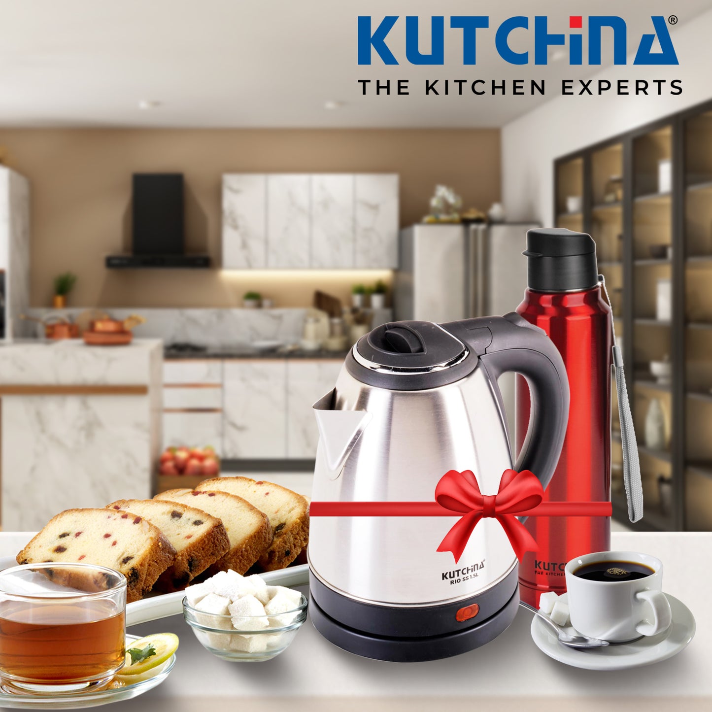 Kutchina EVA SS Electric Kettle with Thermosteel Water Bottle Combo