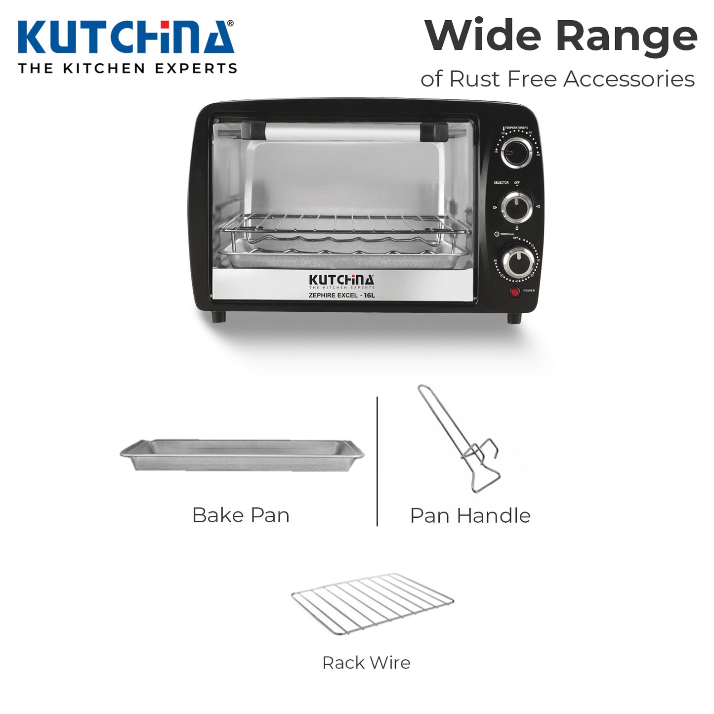 Kutchina Zephire Excel 16L Oven Toaster Griller (OTG), Black