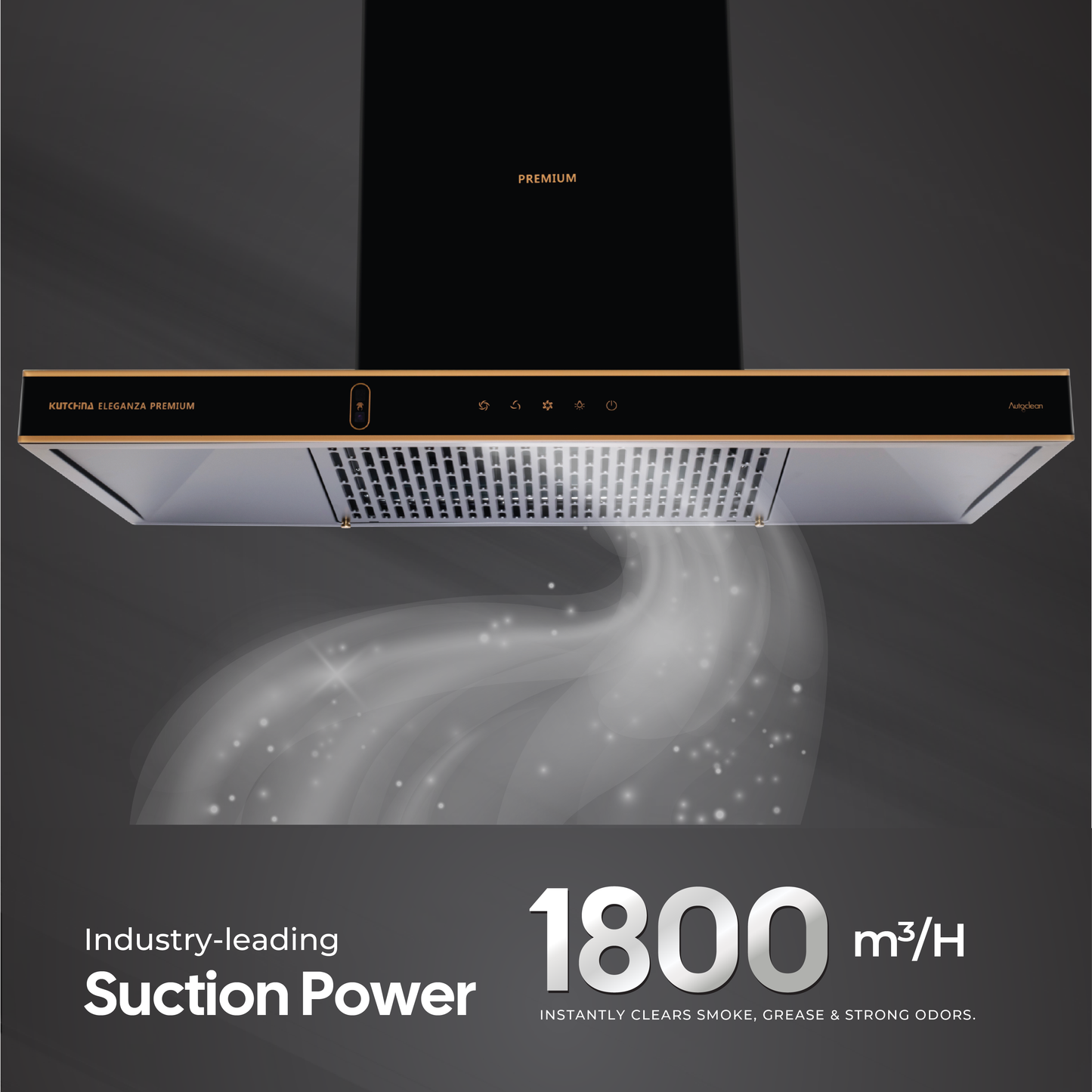 Kutchina ELEGANZA 90 PREMIUM 1800 CMH 90 cm Auto Clean Chimney (Wall Mounted, Black)