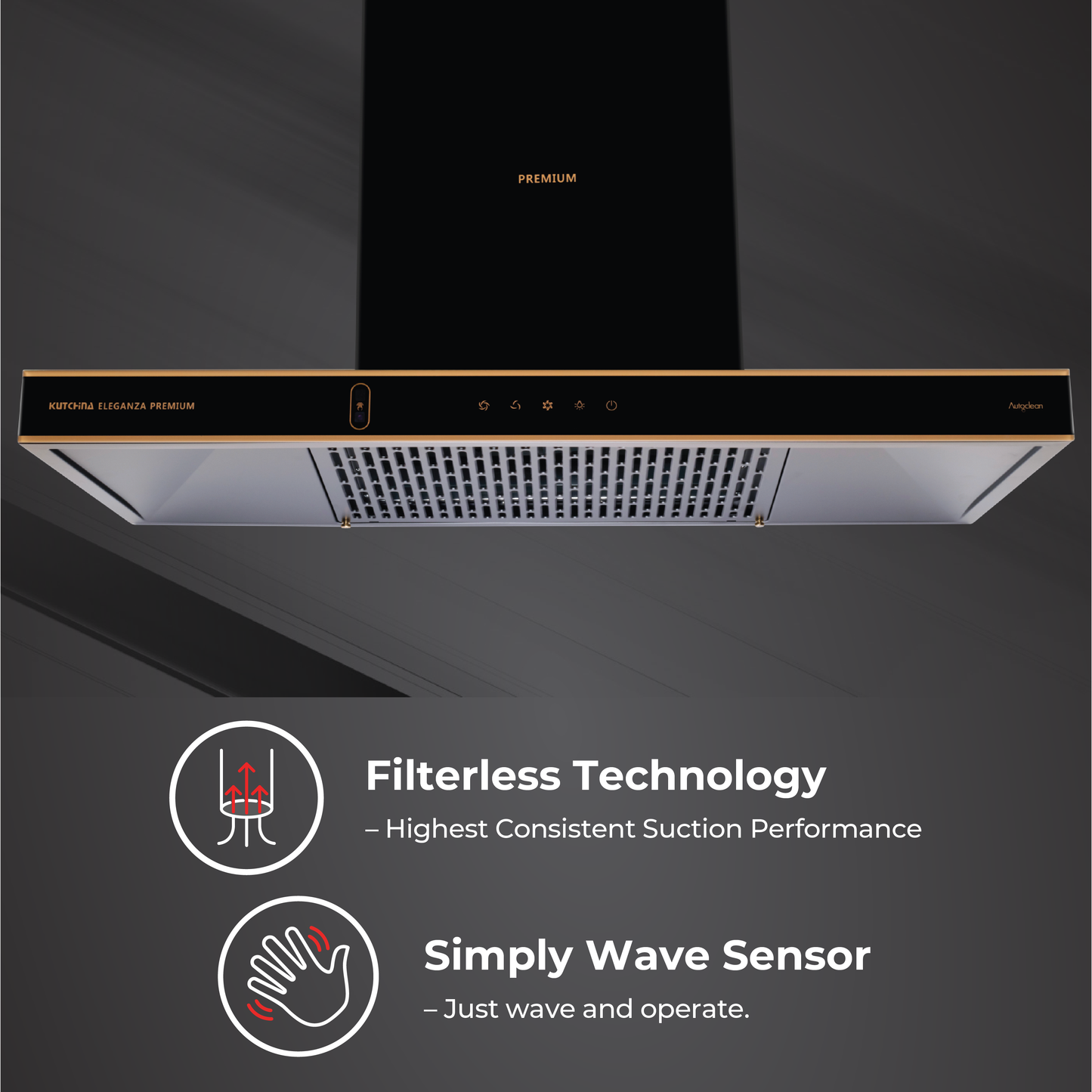 Kutchina ELEGANZA 90 PREMIUM 1800 CMH 90 cm Auto Clean Chimney (Wall Mounted, Black)