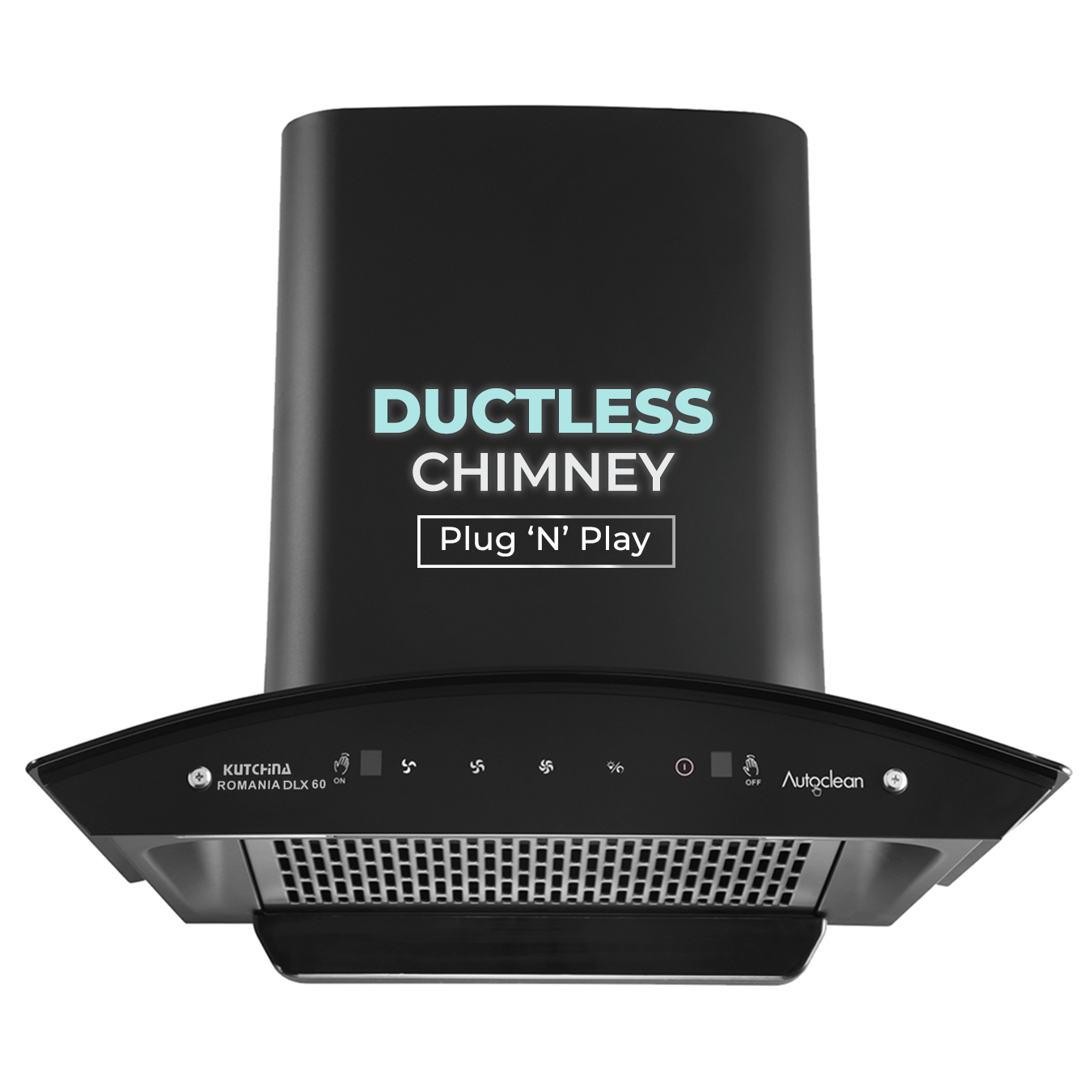 Kutchina ROMANIA DLX 60 1300 CMH 60 cm Ductless Plug & Play Touch & Wave Sensor Control Auto Clean Chimney (Wall Mounted, Black)