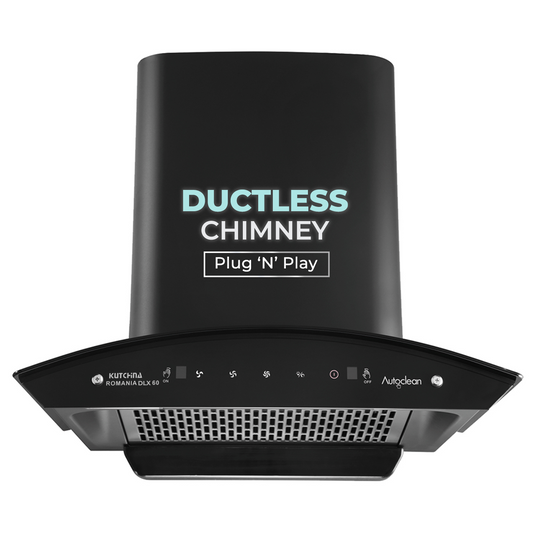 Kutchina ROMANIA DLX 60 1300 CMH 60 cm Ductless Plug & Play Touch & Wave Sensor Control Auto Clean Chimney (Wall Mounted, Black)