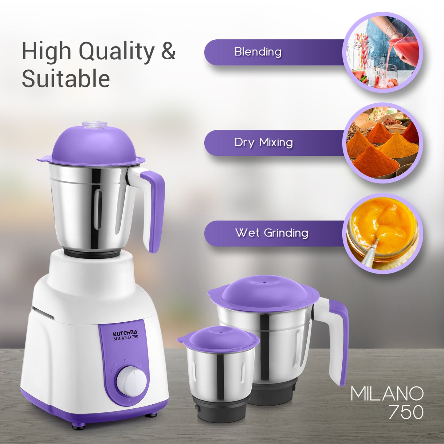 Kutchina Milano Excel 750W Mixer Grinder, 3 Jars