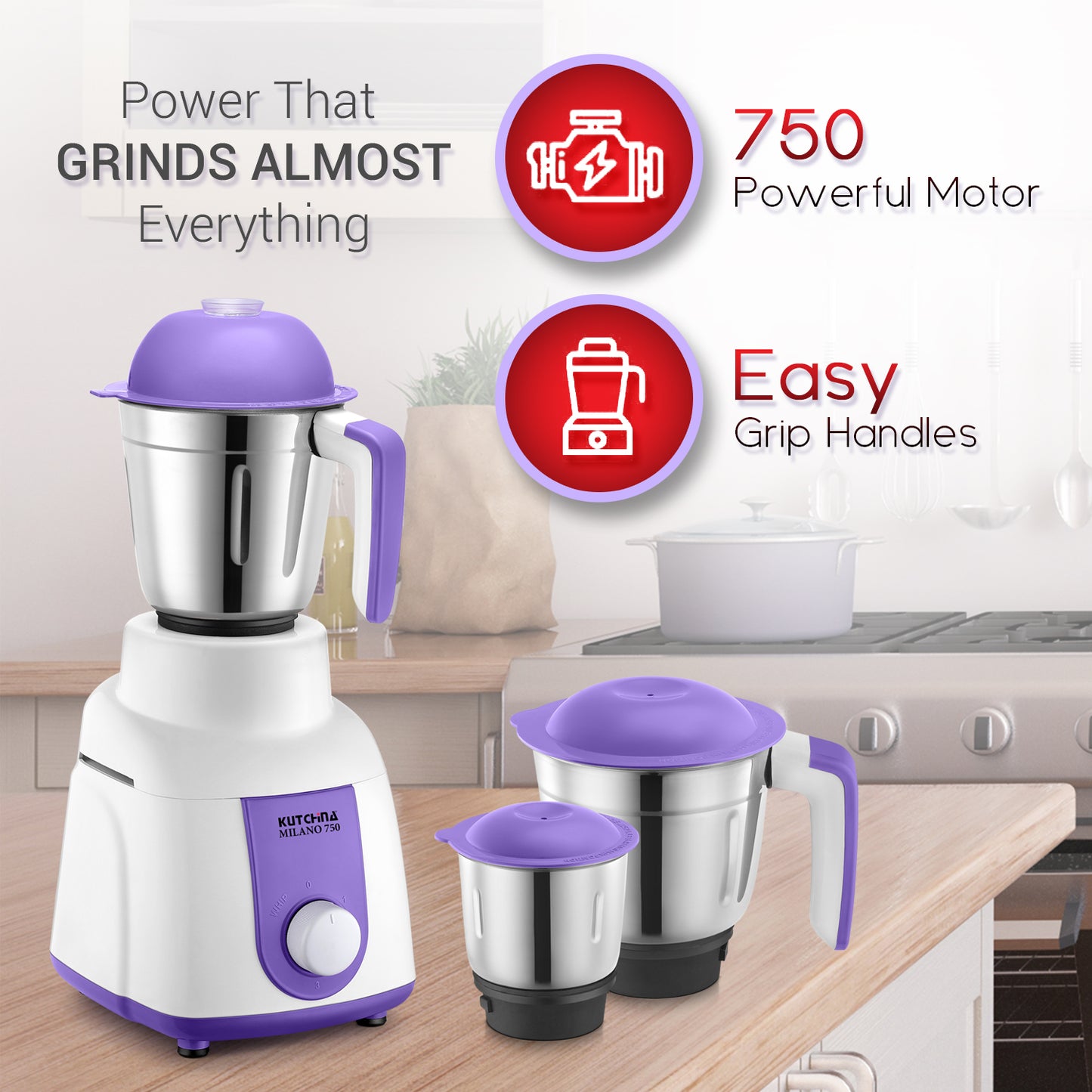 Kutchina Milano Excel 750W Mixer Grinder, 3 Jars