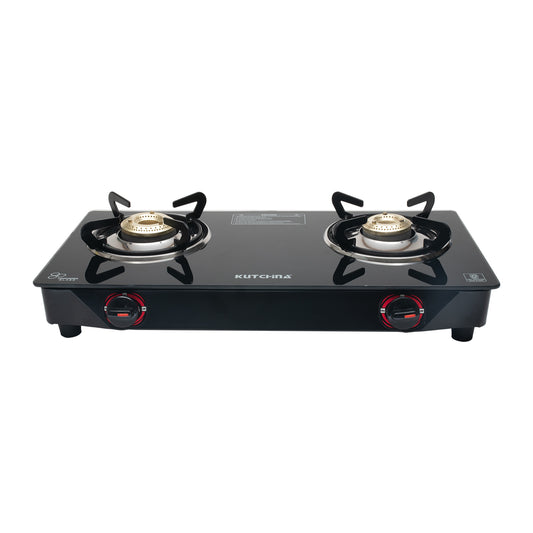 Kutchina Pluto 2B Cooktop 2 Burner Gas Stove, Gas Stove 2 Burner Glass Top Glass Manual Gas Stove (2 Burners)