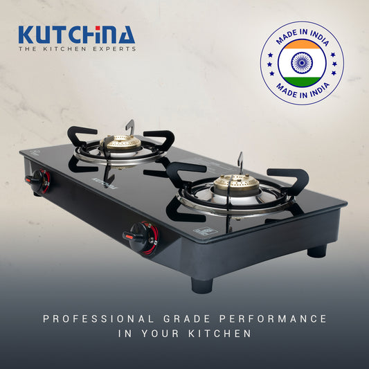 Kutchina Pluto 2B Cooktop 2 Burner Gas Stove, Gas Stove 2 Burner Glass Top Glass Manual Gas Stove (2 Burners)
