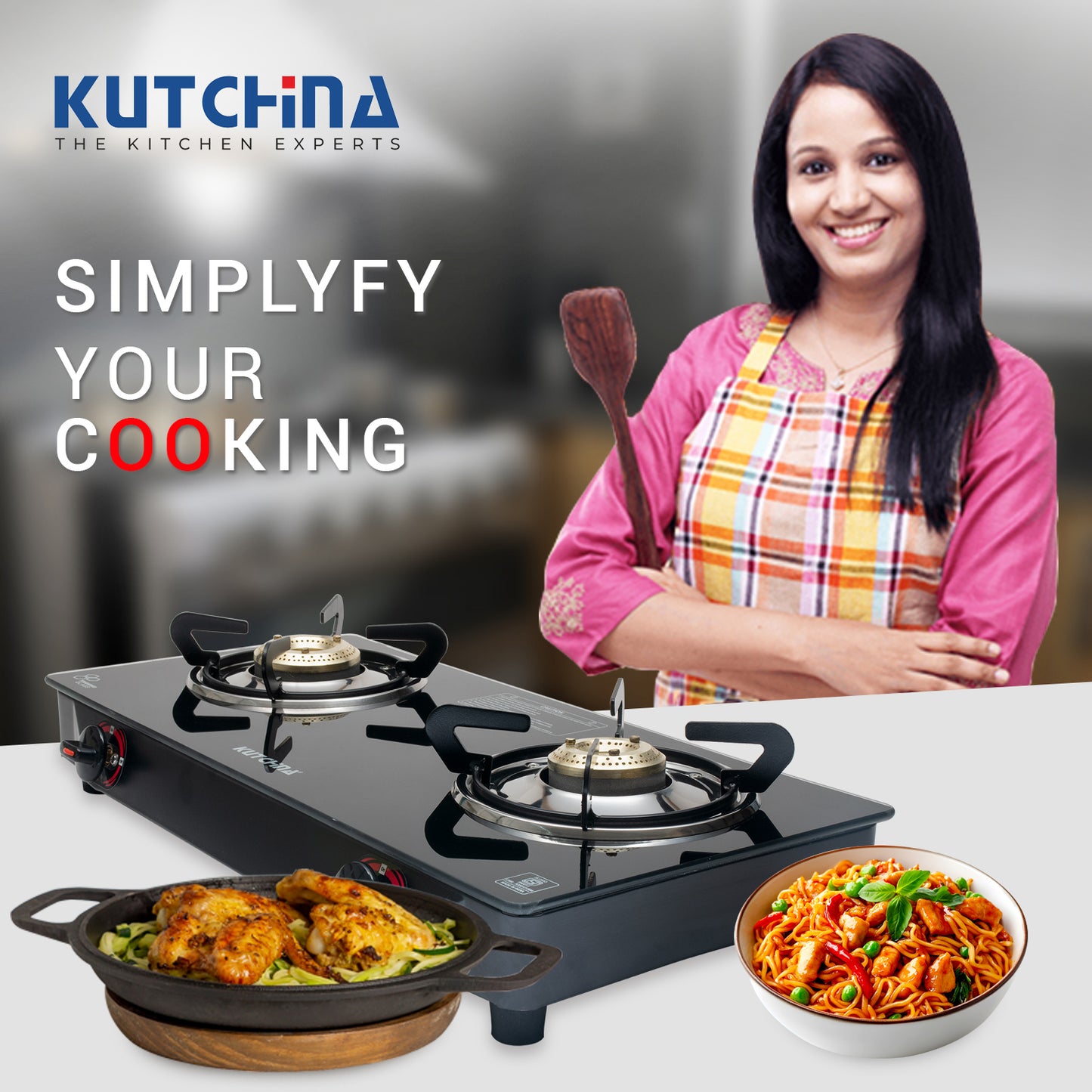 Kutchina Pluto 2B Cooktop 2 Burner Gas Stove, Gas Stove 2 Burner Glass Top Glass Manual Gas Stove (2 Burners)