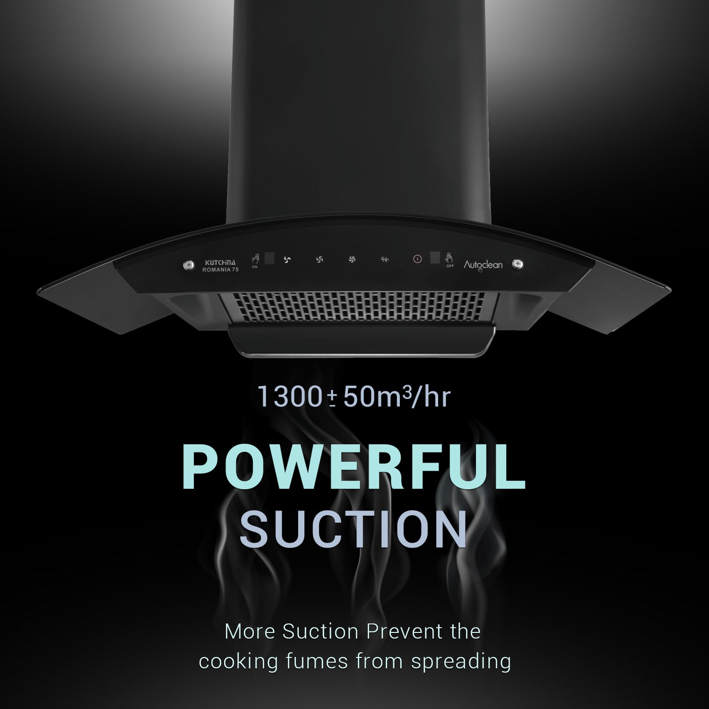 Kutchina ROMANIA 75 1300 CMH 75 cm Auto Clean Chimney (Wall Mounted, black)