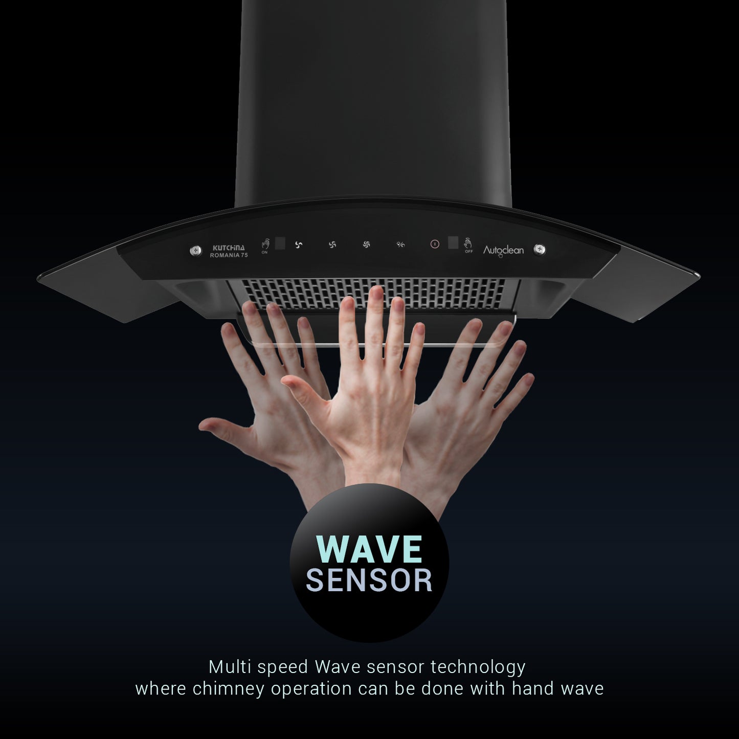Kutchina ROMANIA 75 1300 CMH 75 cm Auto Clean Chimney (Wall Mounted, black)