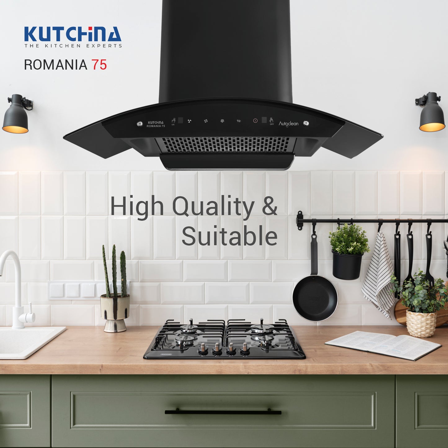Kutchina ROMANIA 75 1300 CMH 75 cm Auto Clean Chimney (Wall Mounted, black)