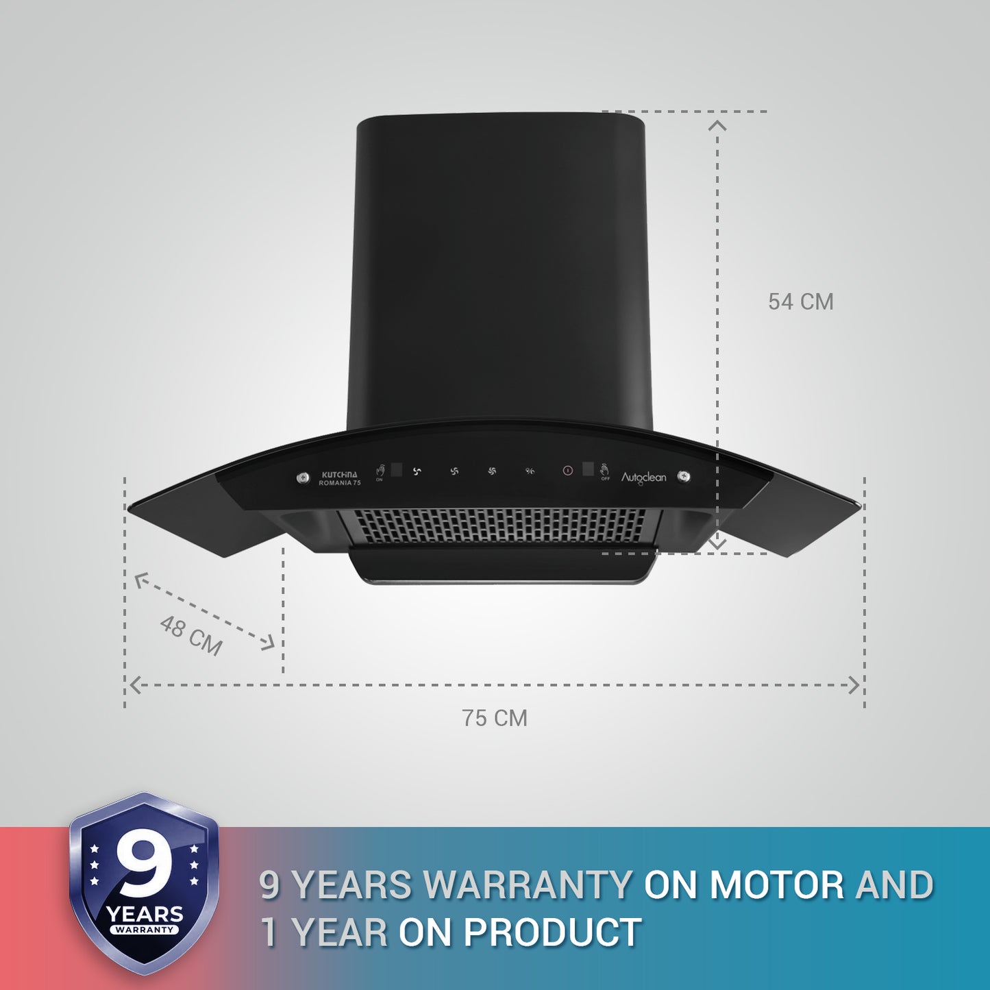 Kutchina ROMANIA 75 1300 CMH 75 cm Auto Clean Chimney (Wall Mounted, black)