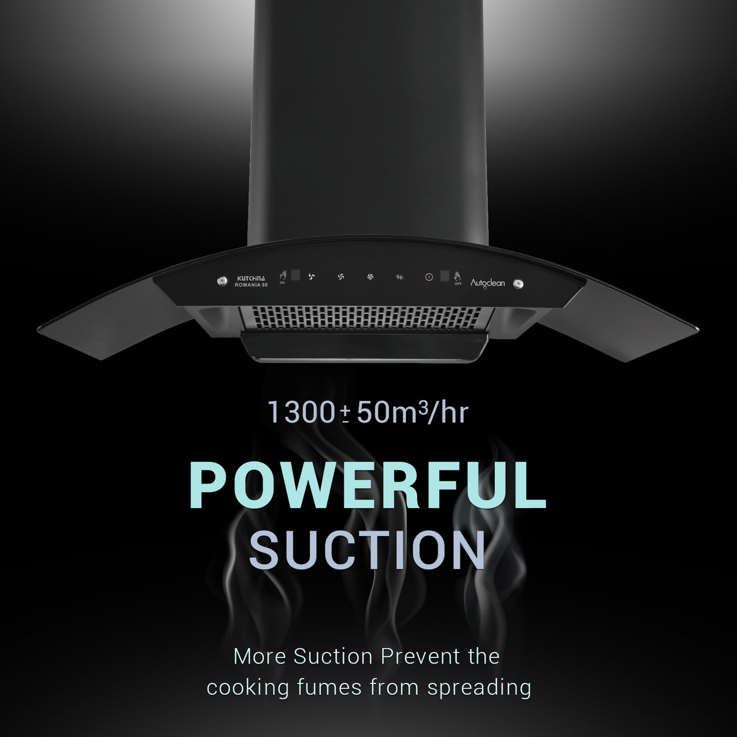 Kutchina ROMANIA 90 1300 CMH 90 cm Auto Clean Chimney (Wall Mounted, Black)
