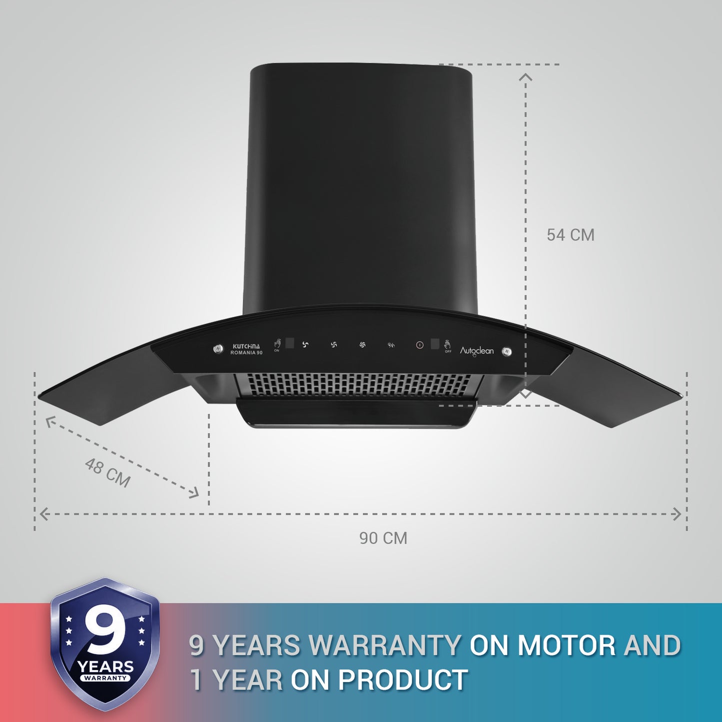 Kutchina ROMANIA 90 1300 CMH 90 cm Auto Clean Chimney (Wall Mounted, Black)