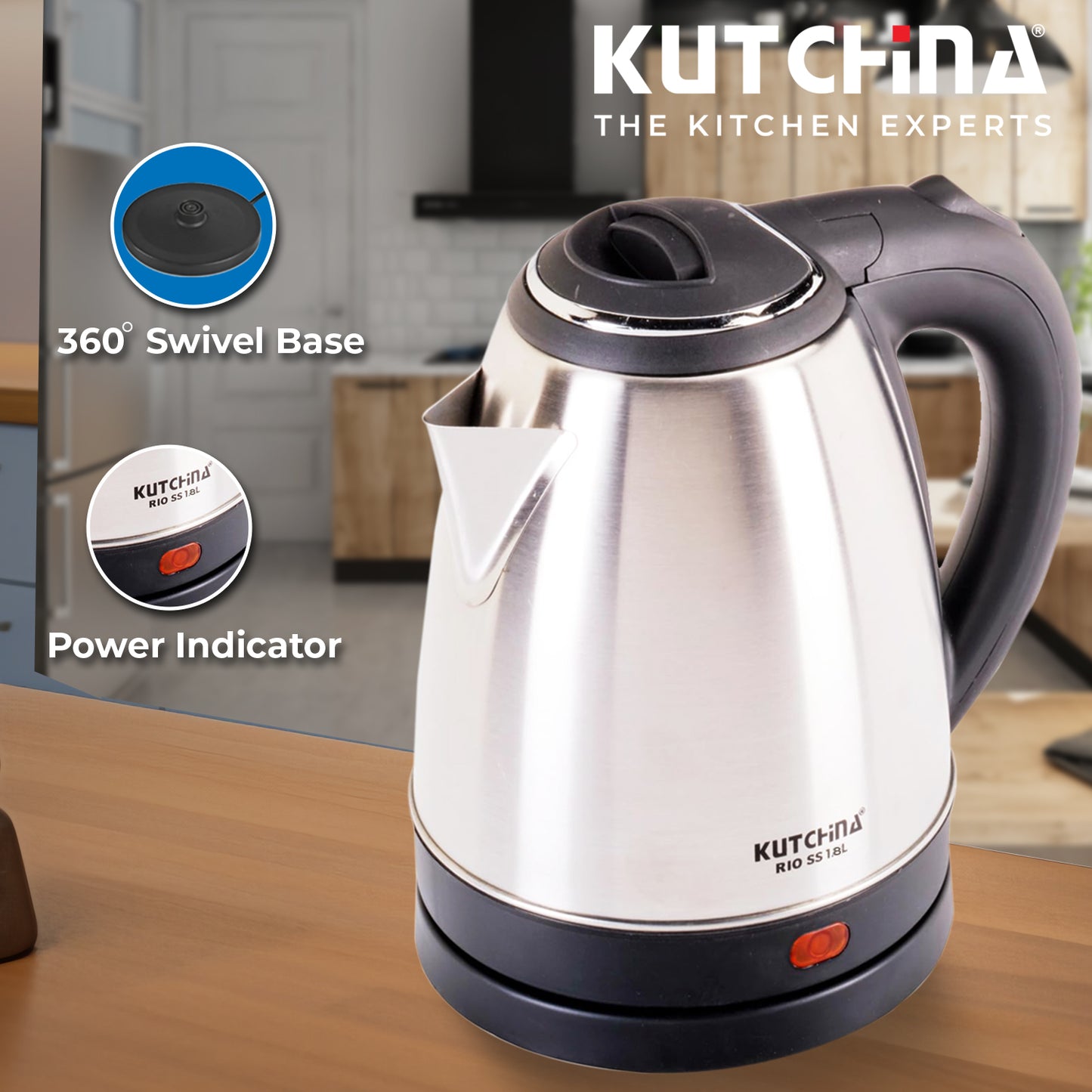 Kutchina Rio SS 1.8L Electric Kettle, Stainless Steel