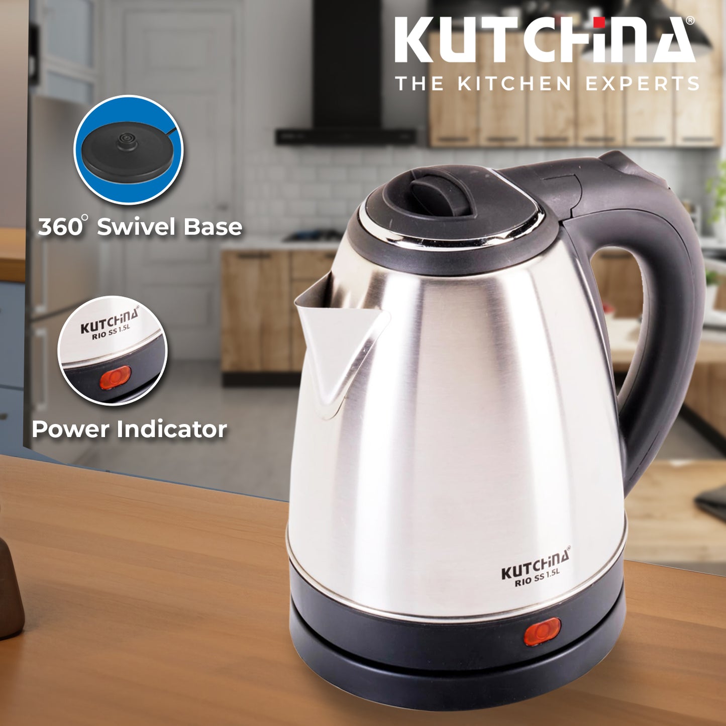Kutchina RIO SS 1.5L Electric Kettle (1.5 L, Silver, Black)