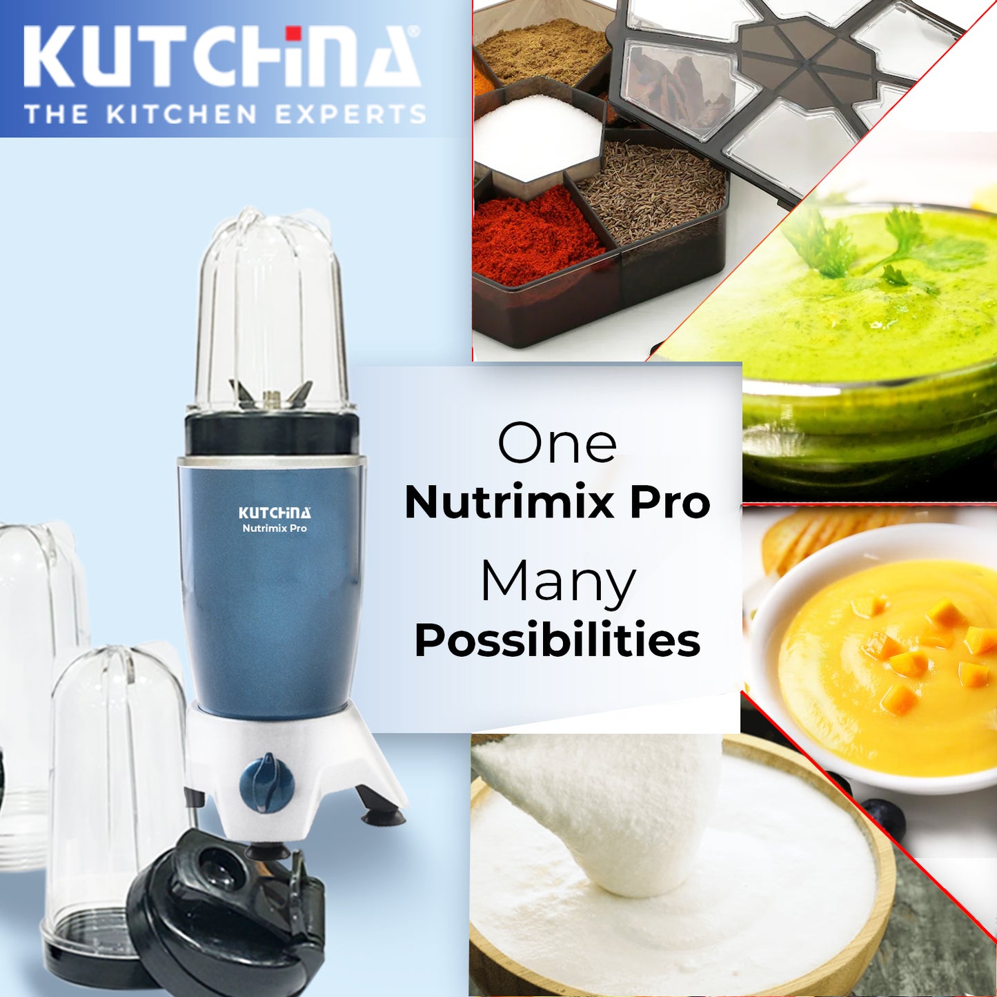 Kutchina Nutrimix Pro Nutri Blender 400 W Juicer Mixer Grinder (Bullet Mixer Grinder | 3 Jars | Blue)