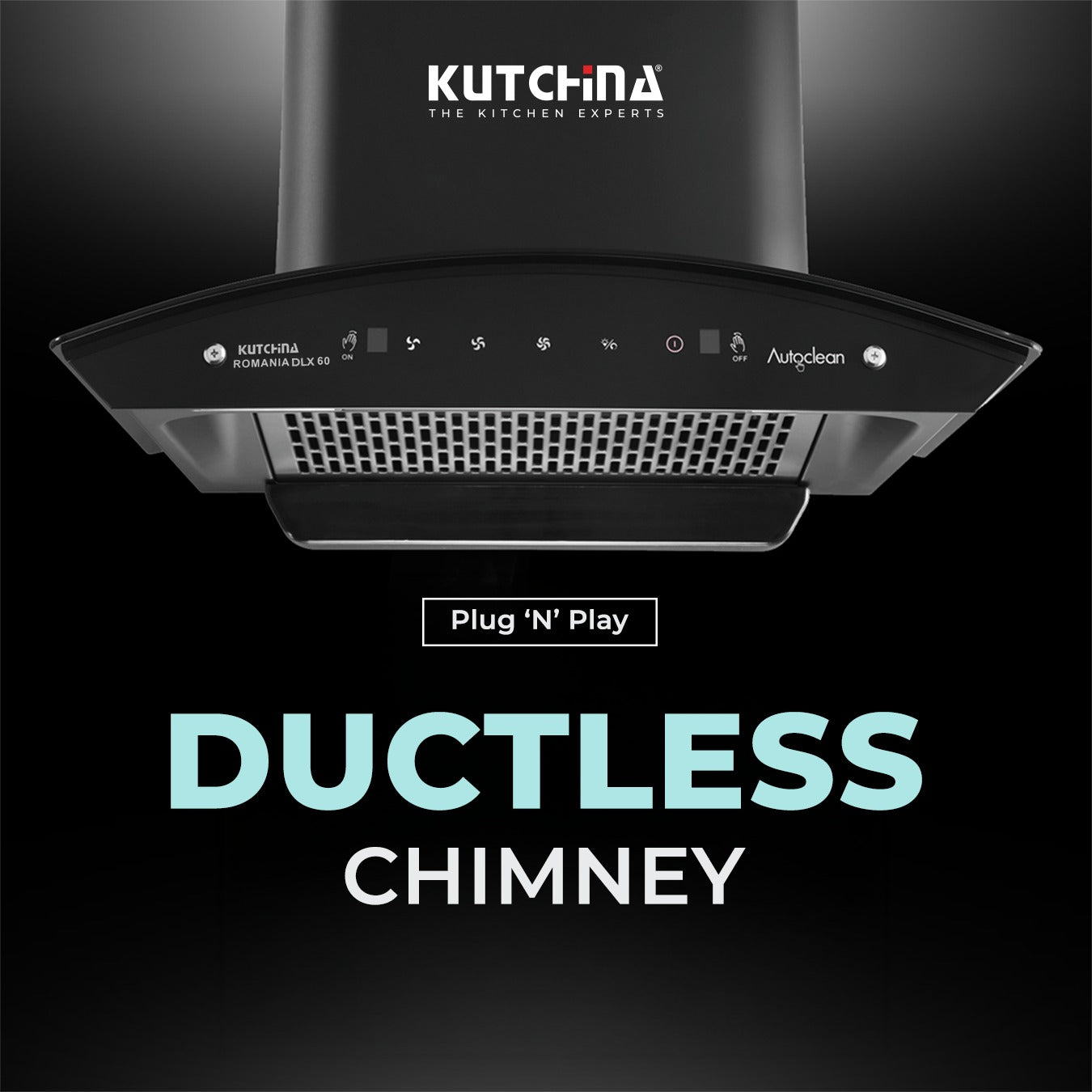 Kutchina ROMANIA DLX 60 1300 CMH 60 cm Ductless Plug & Play Touch & Wave Sensor Control Auto Clean Chimney (Wall Mounted, Black)