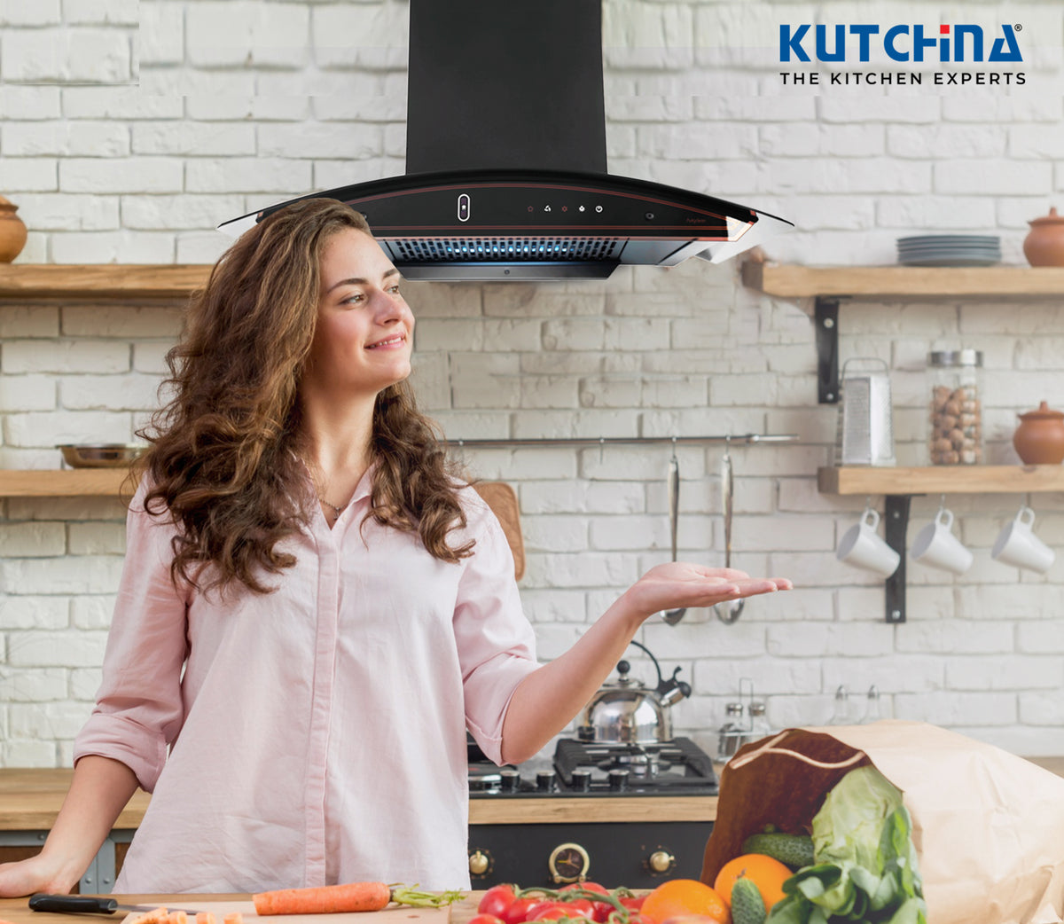 Kutchina Virgose DLX 90 1400 CMH 90 cm Auto Clean Chimney (Wall Mounted, Black)